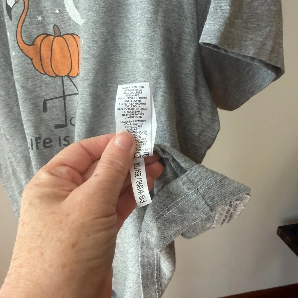Life is Good Flamingo Halloween Shirt Women’s Size XXL Funny Gray - Picture 7 of 9